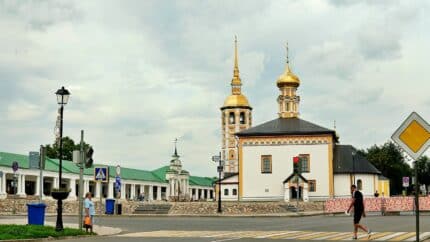 A beautiful church stands on a cloudy day